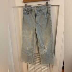 Madewell Perfect Vintage Wide Leg cropped raw hem distressed jeans